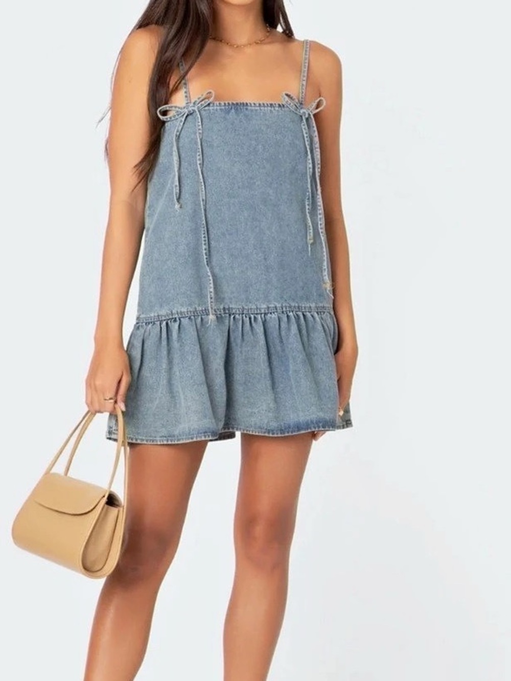 edikted Dylan Denim Shift Minidress Blue Size Small